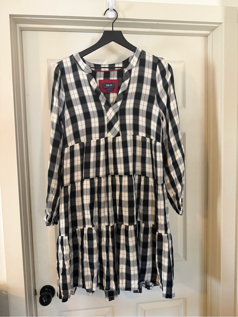 Anthropologie Maeve Black, White & Red Plaid Shirt Dress